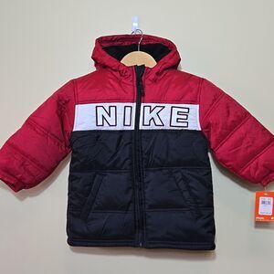 Nike Boys Winter Jacket Fleece Lined Size 4 Colorblock Puffer Coat Youth